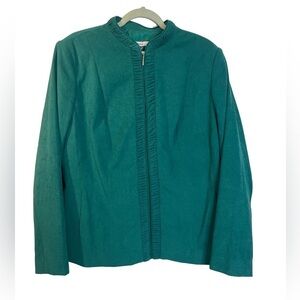 ⭐️ TanJay aqua-green faux suede ruffle zip-up jacket- size 14
